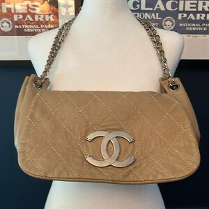 Authentic Chanel taupe shoulder bag